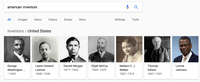 A picture showing Google Search bias towards African Americans for the search term 'American Inventors'