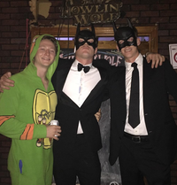 Photo of William Duple with his friends at a costume party.