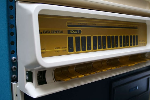 Switches for manual input on a Data General Nova 3, manufactured in the mid-1970s