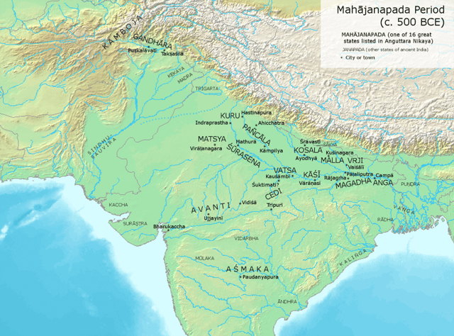 Ancient kingdoms and cities of India during the time of the Buddha.