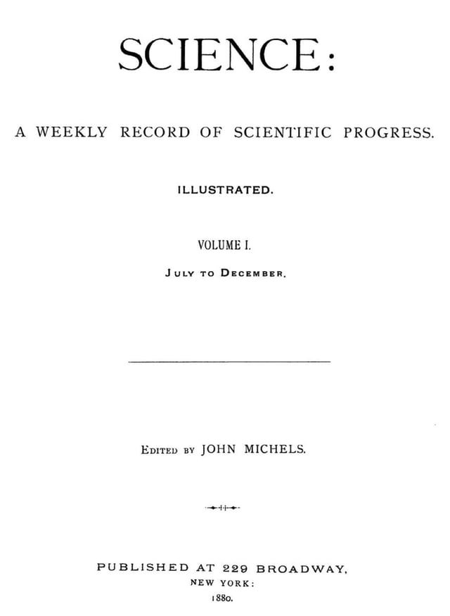 Cover of the first volume of the scientific journal Science in 1880.