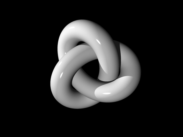 A three-dimensional depiction of a thickened trefoil knot, the simplest non-trivial knot
