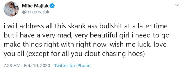 Majlak's tweet after cheating on Lana Rhoades scandal