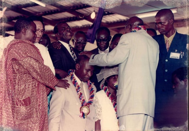 Dr. Badejo's inauguration and dedication as the General Overseer of the Foursquare Gospel Church in Nigeria in 1999 by the General Overseer Emeritus, Rev. Dr. G.Olu Farombi who handed over the baton of leadership to our celebrant
