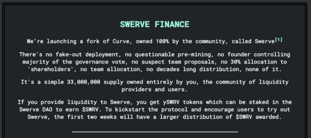 Screenshot from Swerve Finance Website