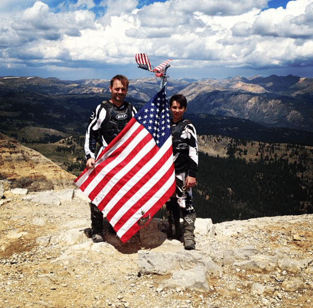 Clayton with the American flag