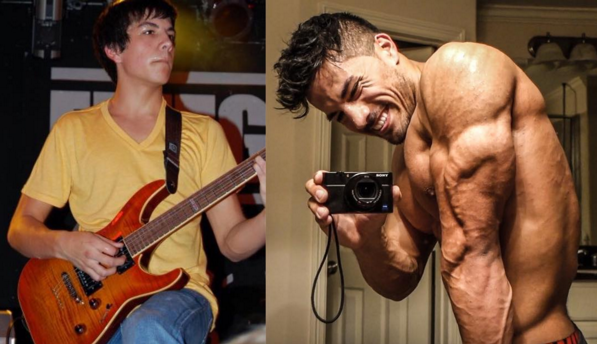 Christian Guzmnan's transformation; on the left he's playing the guitar
