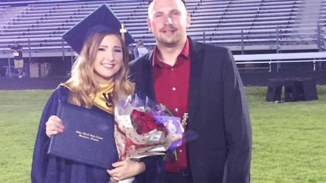 Photo of Leah at her high school graduation with her father
