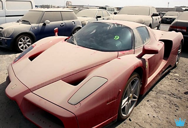 The $1.6 million Ferrari Enzo (limited edition) collecting dust in Dubai's luxury car graveyard