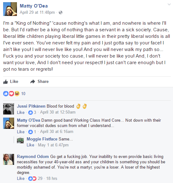 Facebook post and criticism of O'Dea in the comments