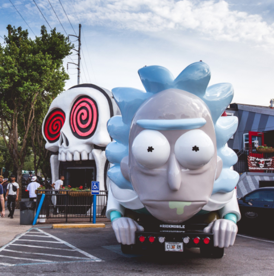The Rickmobile parked in a handicapped spot