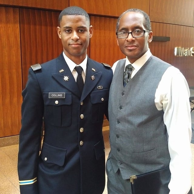 Photo of Richard Collins III in his Second lieutenant, United States Army uniform with his father