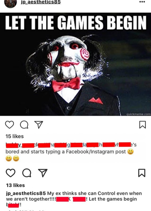 Instagram post by Jeremy Patterson threatening Memorez Rackley before the shooting which referenced Jigsaw, the villain of the horror series Saw (film series)