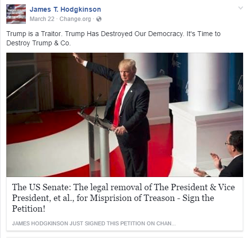 A Facebook Post Calling Donald Trump a traitor