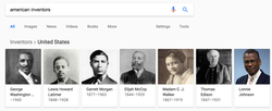 An example of potential Google bias where a search result for "American inventors" yields almost entirely African american inventors.