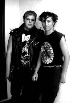 Photo of Dillan Tabares with his friend in punk outfits.