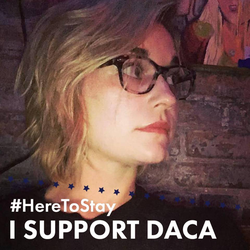 Facebook profile photo of Rose with an I support DACA sticker