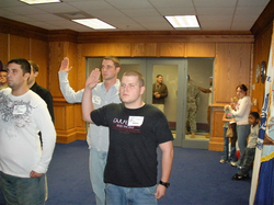 Robert Jones being sworn in to the Army at Louisville MEPS