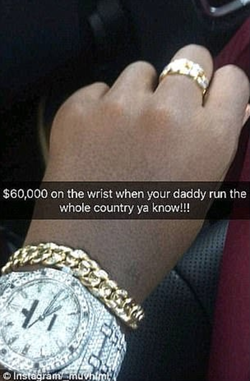 Photo uploaded by Chatunga Bellarmine Mugabe of his expensive watch with a message indicating his family's power and wealth.