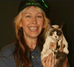 With her cat Fizz Girl