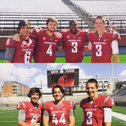 Tyler Hilinski with his teammates on the Washington State Cougars football team