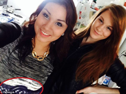 Photo of Cheyanne Rose Antoine and Brittney Gargol. The belt that was used by Antoine to strangle Gargol can be seen.