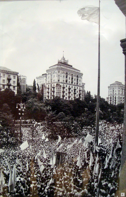 The Ukrainian national flag was raised outside Kiev's City Hall for the first time on 24 July 1990