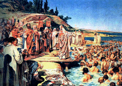 The Baptism of Kievans, a painting by Klavdy Lebedev.