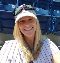 Melissa Bonkoski wearing her Philadelphia Phillies baseball jersey at a game