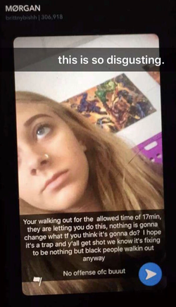 Controversial Snapchat post by Morgan Roof shared by shocked students.