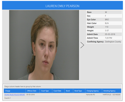 Screenshot of the W.Glenn Campbell Detention Center records of Lauren Emily Parson's arrest