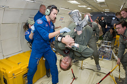 Commercial astronauts conduct parabolic microgravity testing under the NASA Flight Opportunities Program at NASA JSC.