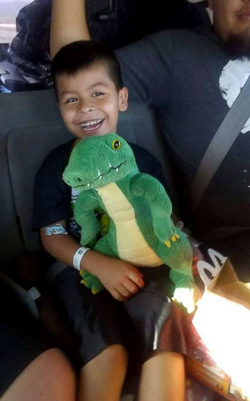 Photo of 5-year-old Vincent Gonzalez going home after being saved by his uncle Victor Mozqueda and released from the hospital.