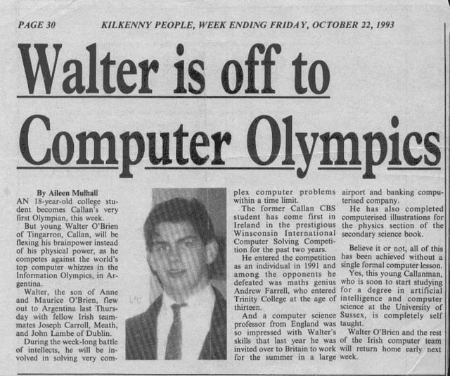World Computer Olympics: An 18-year-old college student becomes Callan's very first Olympian.