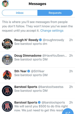 Miel received hundreds of messages from Barstool Sports about the takedown notice,