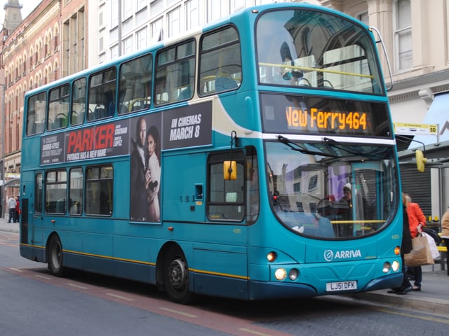 Arriva North West Wright Eclipse Gemini bodied Volvo B7TL in Liverpool in March 2013 in the Interurban livery