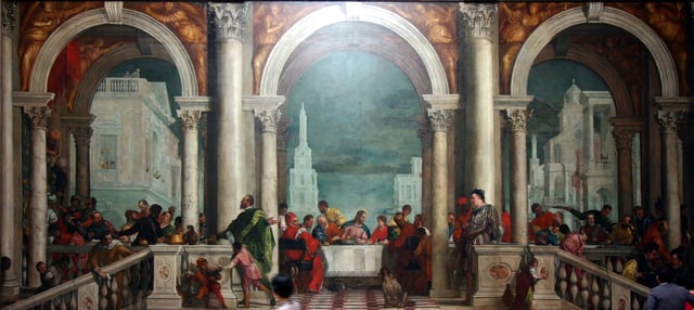 The Feast in the House of Levi (1573) featured people and animals that the Inquisition perceived as heretical. The Inquisitors' investigation found no heresy, yet ordered Paolo Veronese to re-title the painting something other than The Last Supper, the original title.