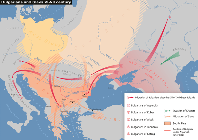 The migration of the Bulgars after the fall of Old Great Bulgaria in the 7th century
