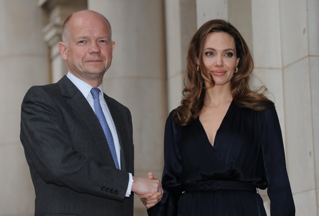 British Foreign Secretary William Hague and Jolie at the launch of the Preventing Sexual Violence Initiative in May 2012