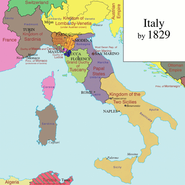 Animated map of the Italian unification, from 1829 to 1871