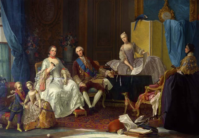 Élisabeth with her husband Philip, Duke of Parma and their children Ferdinand and Maria Luisa; Isabella is shown in a white dress; by Giuseppe Baldrighi.