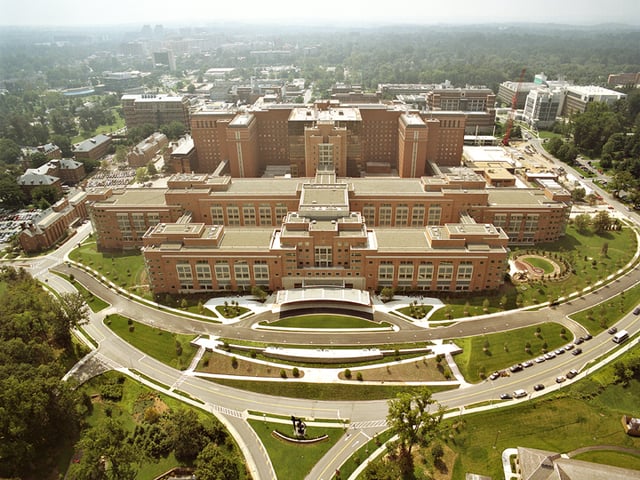 An aerial view of NIH in Bethesda, Maryland.