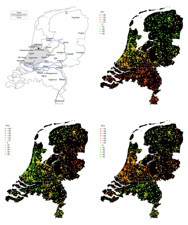 The three largerst patterns of genome-wide SNP variation in the Netherlands