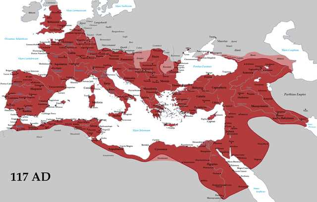 The extent of the Roman Empire under Trajan (117)