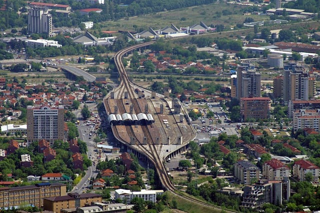 Main railway station as seen from Mount Vodno.