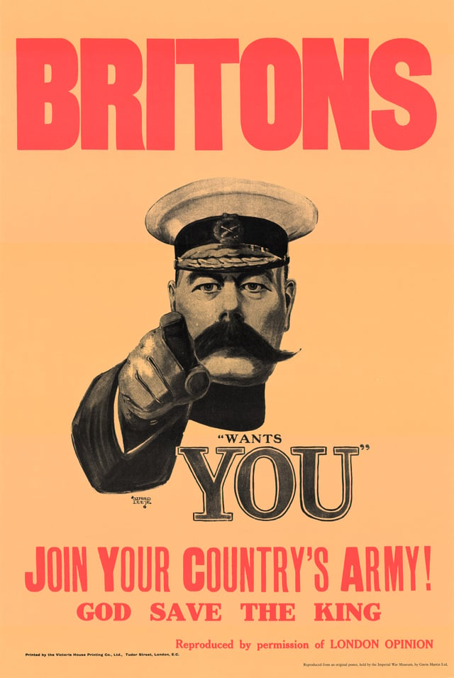 One of the most recognisable recruiting posters of the British Army; from World War I featuring Lord Kitchener