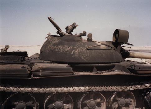An Iraqi Republican Guard tank destroyed by Task Force 1–41 Infantry, February 1991