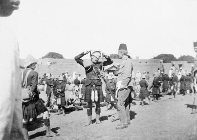 The Queen's Own in pith helmets and kilts in 1898 during the Mahdist War in Sudan