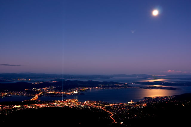 The city of Hobart, seen here from Mount Wellington, is Tasmania's most populous city and comprises a large portion of the state's population.