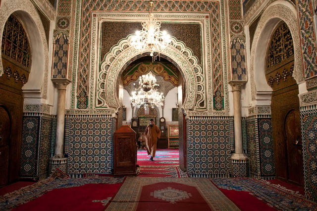 The interior of a mosque in Fes